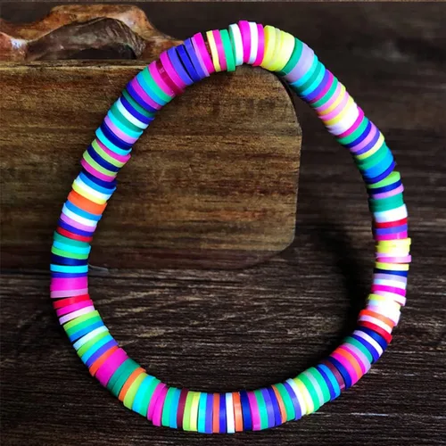 Vista 5 de EXCEART 20 pulseras de arcilla elástica de 0236in con cuentas de arco iris pulsera bohemia de arcilla