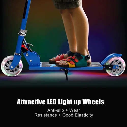 Vista 4 de Goplus Patinete plegable para niños, scooter de 2 ruedas con aluminio de lujo, freno de guardabarros trasero, altura ajustable, scooter deportivo