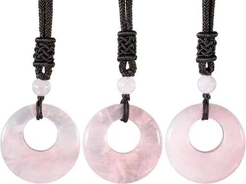 Vista 3 de SUNYIK 4 collares con colgante de cristal de la suerte para mujeres y hombres, piedra pulida, joyería de amuleto de cristal redondo para unisex