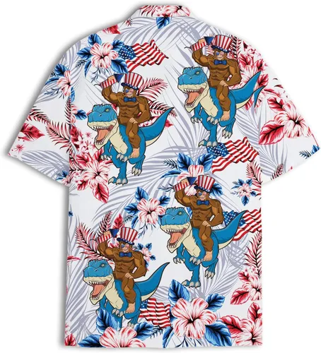 Vista 2 de American Bigfoot - Camisa hawaiana para hombre, divertida camisa hawaiana con botones Sasquatch de manga corta para hombre