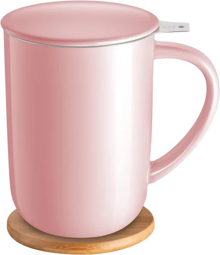Vista 14 de CEEFU Taza de Té de Porcelana con Infusor y Tapa, Tetera con Filtro y Posavasos, Taza de Té de Hojas Sueltas Infusor Preparador, 16 OZ para Verde