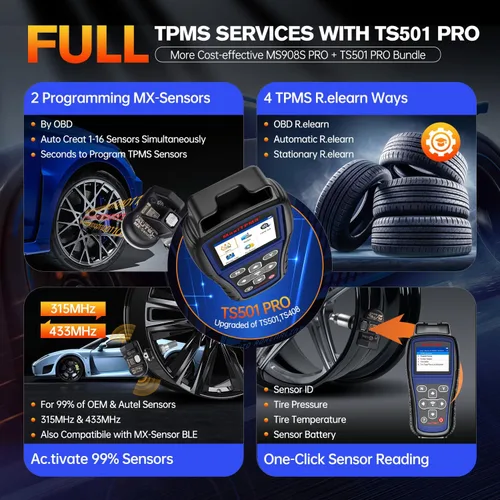 Vista 5 de Escáner Autel MaxiSYS MS908S PRO II, con $219 TS501 PRO TPMS herramienta de reaprendizaje 2026 J2534 ECU Pr0gramming as Ultra MS909 Elite 2 Pro