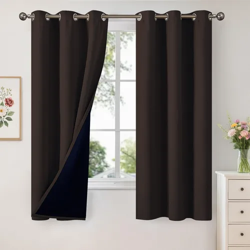 Vista 82 de YoungsTex - Cortinas 100% opacas para dormitorio, con aislamiento térmico y ojales, cortinas oscuras negras con capa pesada para ventana de sala