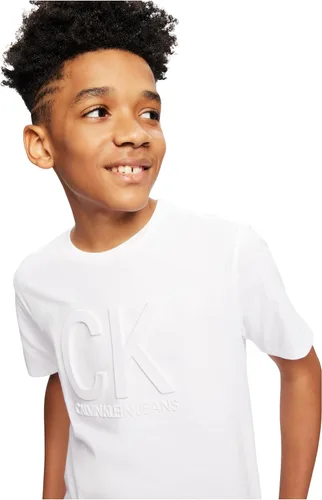 Vista 4 de Calvin Klein Camiseta de manga corta con cuello redondo para niño, cómoda, ajuste relajado