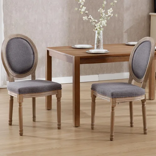 Vista 40 de Kmax Sillas de comedor estilo granja, patas de madera marrón, elegantes sillas de cocina copetudas, sillas de dormitorio francesas desgastadas