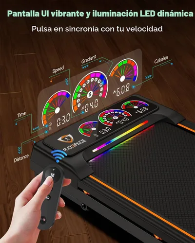 Vista 7 de Almohadilla plegable para caminar con 15% de inclinación automática/luz RGB/pantalla dual, cintas de correr de 3.5 HP para el hogar, almohadilla