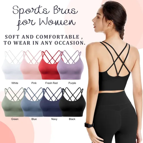Vista 3 de Sujetadores deportivos con espalda cruzada para mujer, con tirantes acolchados y cruzados, para yoga, entrenamiento, fitness, bajo impacto