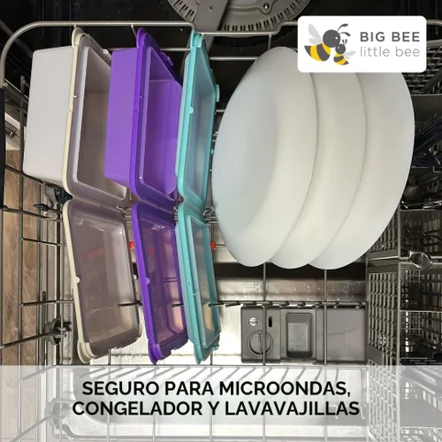 Vista 5 de Big Bee, Little Bee - SoftShell Contenedor de silicona reutilizable para almacenamiento de alimentos con tapa de concha conectada, fácil de limpiar