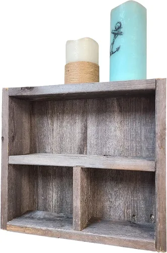 Vista 3 de Estante cuadrado de madera reciclada, madera rústica envejecida, fabricado en los Estados Unidos
