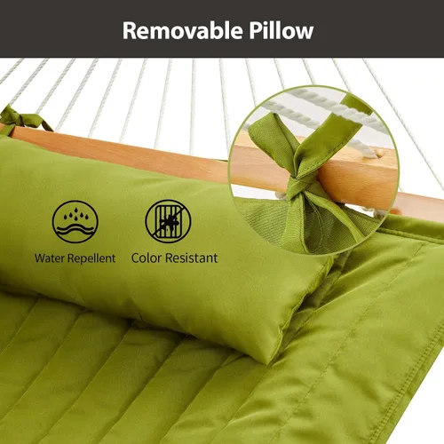 Vista 7 de CHULIM Hamaca doble para exterior con barras separadoras de madera dura, hamaca grande de cuerda con almohada de poliéster y cojín, capacidad de 475