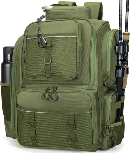 Vista 9 de WANOON Mochila de pesca, bolsa de aparejos, con cajas de aparejos. Bolsa de pesca grande, materiales fuertes