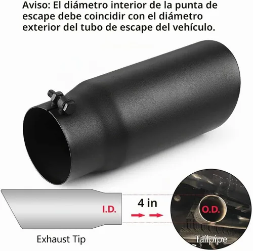 Vista 5 de A-KARCK Punta de escape con entrada de 4 pulgadas, perno atornillable de 4" de entrada, 5" de salida, 12" de largo, punta de tubo de escape