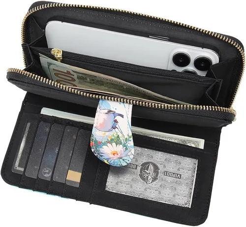 Vista 209 de Cartera de mano para mujer, estilo bohemio, con RFID, elegante, espaciosa con correa para viajes, capacidad para tarjetas, teléfono, dinero
