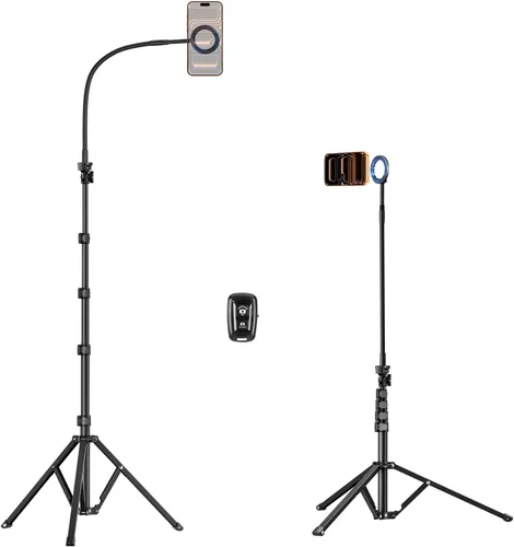 Vista 9 de Elitehood Soporte de trípode flexible de 81 pulgadas de alto para iPhone con cuello de cisne ajustable de 17 pulgadas con control remoto, compatible