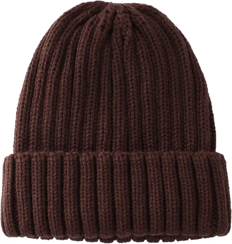 Vista 2 de Connectyle Gorro de punto con puños para mujer, gorro de esquí acrílico acanalado elástico para invierno