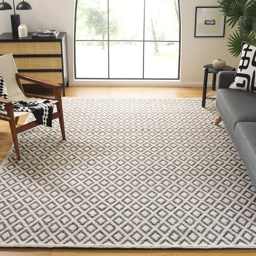 Vista 38 de SAFAVIEH Vermont Collection - Alfombra decorativa de 2 pies 3 pulgadas x 4 pies, marfil y negro, lana hecha a mano, ideal para zonas de alto tráfico