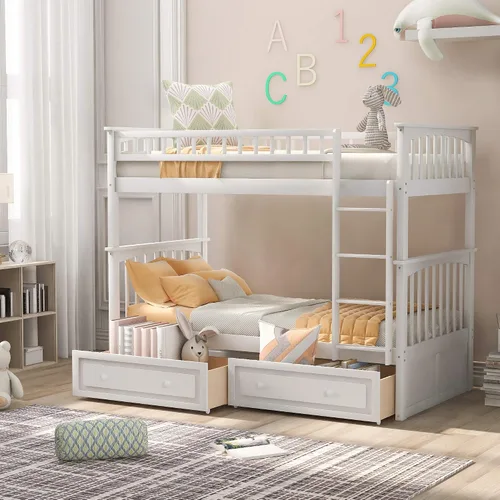 Vista 20 de Literas para niños con escalera, literas de madera maciza con barandilla completa