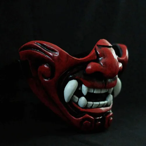 Vista 2 de Máscara facial de motocicleta Demon Samurai Mempo Airsoft Paintball Halloween Cosplay MA222