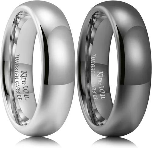 Vista 30 de King Will Alianza de boda de carburo de tungsteno para hombres y mujeres, anillos de promesa para parejas abovedados de alto pulido