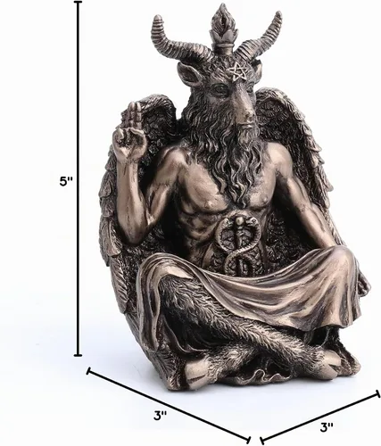 Vista 7 de Estatua de 11,4 cm de Veronese Design de Baphomet en Pose de Meditación Sentado, Escultura de Resina con Acabado Pintado a Mano