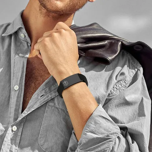 Vista 6 de Pulsera de alerta médica personalizada para hombres - Pulseras de identificación de acero inoxidable con correa elástica personalizada grabada