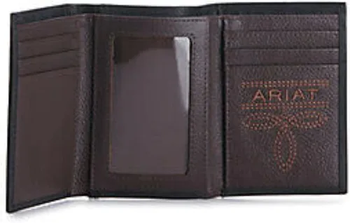 Vista 2 de ARIAT Cartera triple de cuero negro para hombre con logotipo en relieve Marrón Cartera triple
