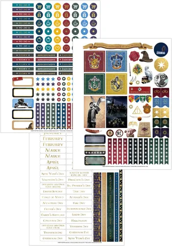 Vista 4 de Paper House Productions Harry Potter - Agenda de 12 meses sin fecha de 9.5 pulgadas con calcomanías de bandera de mes y evento, Hogwarts por la noche
