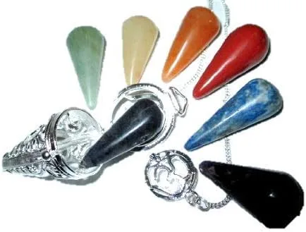 Vista 5 de Jet International Jaula Chakra Péndulo 2" Cono de Chakra Intercambiable Plata con Bolsa de Divinación Wicca SíNo Pagano (Om)