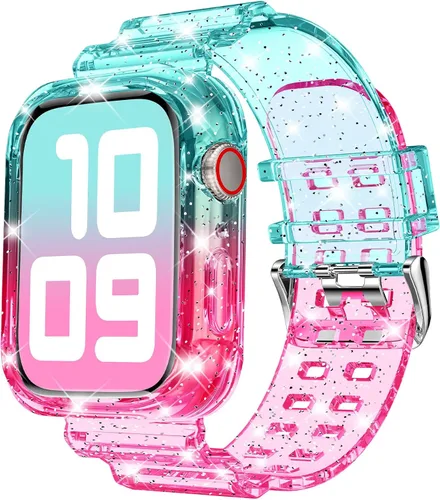 Vista 57 de DABAOZA - Correa transparente compatible con Apple Watch de 1.772 in y 1.732 in, con purpurina transparente Women Men,Glitter Bling TPU