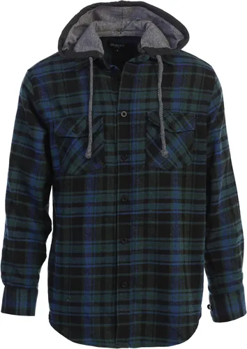 Vista 43 de Gioberti Camisa de franela a cuadros de algodón 100% para hombre con capucha extraíble y botones 100 – negro/azul real/gris.