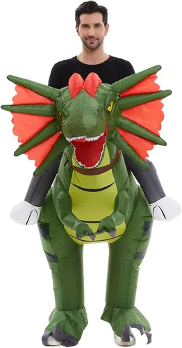 Vista 3 de HSCTEK Disfraz inflable de dinosaurio para adultos, T-rex, velociraptor, triceratops, pteranodon