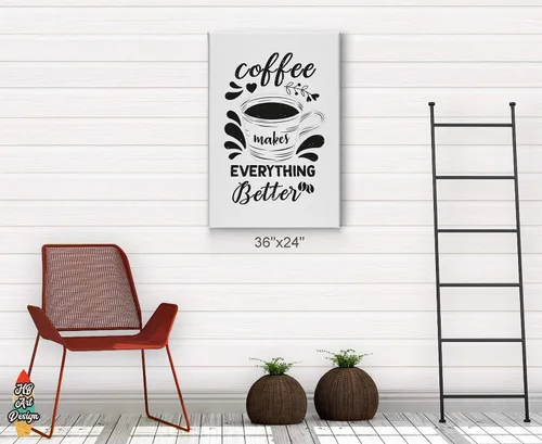 Vista 4 de HB Art Design Coffee Makes Everything Better Black Quote and Mug Sketch Canvas Print Wall Art Coffee Bar Decor Coffee Signs Kitchen Wall Decor