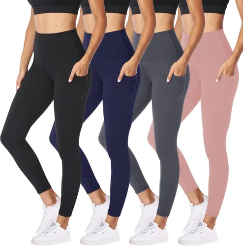 Vista 12 de NexiEpoch - Paquete de 4 leggings suaves para mujer, con bolsillos, control de abdomen y cintura alta, pantalones capri para yoga y ejercicio
