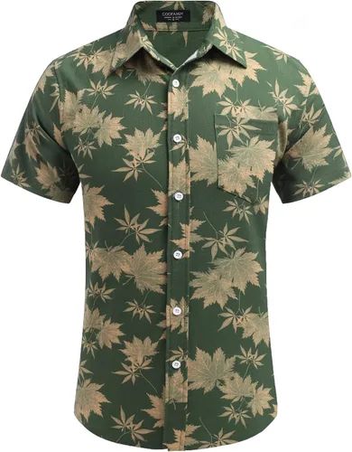 Vista 2 de COOFANDY - Camisa de lino de manga corta con botones estilo informal para hombre, para la playa
