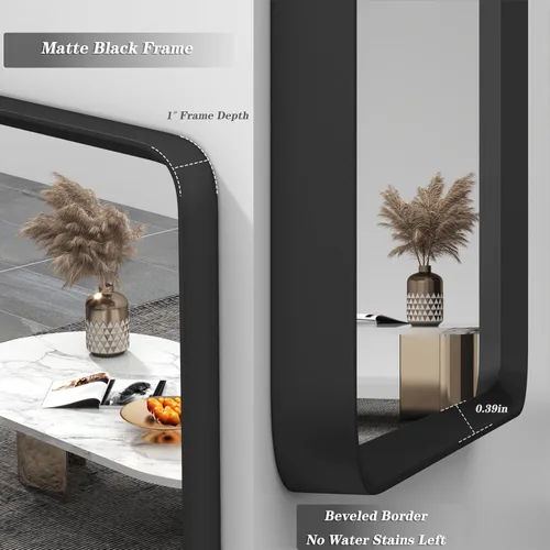 Vista 2 de Espejo rectangular con marco mate negro de 20x30 pulgadas para baño, espejo de tocador para pared de baño con esquinas redondeadas, antióxido y a