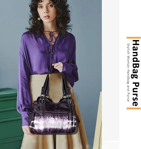 Vista 6 de Angel Barcelo - Bolsa de hombro amplia para mujer, diseño Hobo, cuero lavado