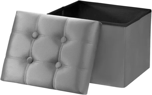 Vista 8 de AmasSmile Otomana de Almacenamiento con Reposapiés, Banco Reposapiés de Terciopelo de 17 pulgadas, Otomana Corta Negra, Pequeña Otomana Plegable