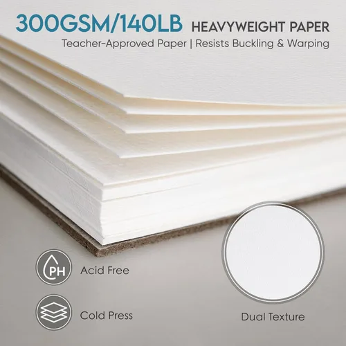 Vista 2 de KOVIEDE Bloc de papel de acuarela de 9 x 12 pulgadas (20 hojas), papel de acuarela de 140 libras/300 GSM, cuaderno de bocetos prensado en frío