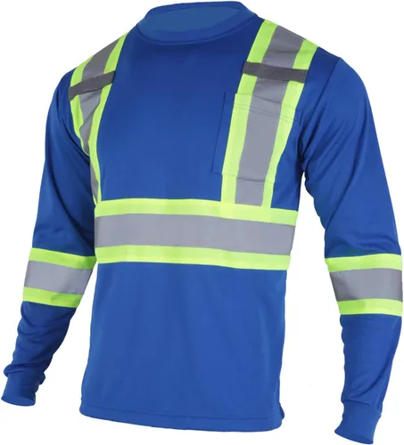 Vista 12 de VENDACE Camiseta de trabajo de seguridad de alta visibilidad para hombre, ANSI Clase 1, camisa reflectante de manga larga con bolsillo (gris, S)