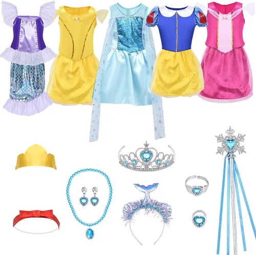 Vista 3 de Tacobear Princess Dress Up Clothes for Little Girls Dress Up Trunk Set Elsa Mermaid Snow White Belle Sleeping Beauty Pretend Play Costume Halloween