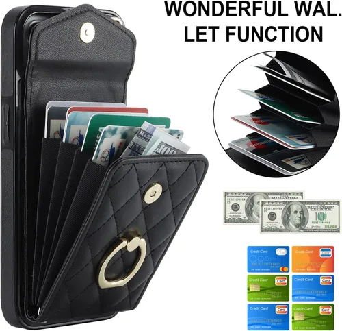 Vista 3 de Asuwish Funda de teléfono para iPhone 13 Mini de 5.4 pulgadas con protector de pantalla de vidrio templado, anillo con bloqueo RFID, tarjetero