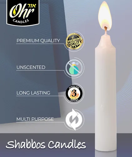 Vista 2 de OHR CANDLES Velas Shabbos - 3 horas de tiempo de combustión - Paquete de 12
