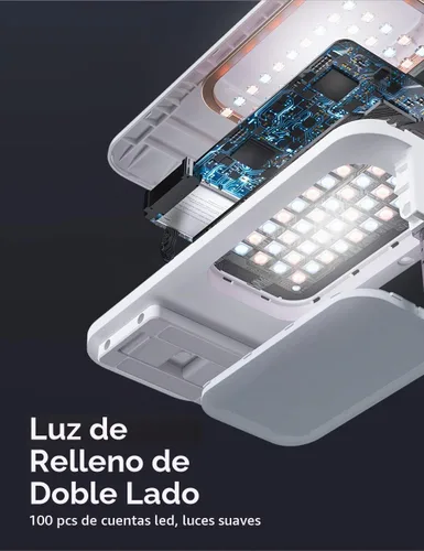 Vista 4 de Viozon Soporte extensible para selfie con rotación de 360° con soporte para teléfono, recargable e inalámbrico, plegable, luz LED de 7 brillos