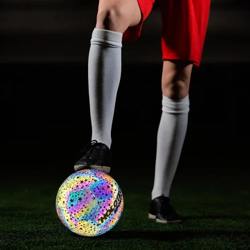 Vista 5 de WTOPSBO - Balón de fútbol tamaño 4/5, pelota de fútbol holográfica reflectante brillante, pelotas de fútbol de cuero PU brillante