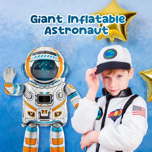 Vista 5 de Jenaai 2 globos inflables de astronauta de 53 pulgadas 4D de pie, grandes juguetes inflables de astronauta, globos del espacio exterior