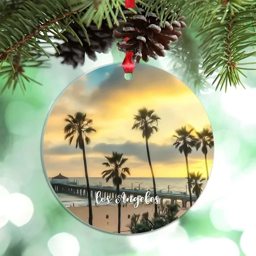 Vista 31 de Florida USA - Adornos de Navidad acrílicos de Miami, paisaje urbano, decoraciones de Navidad para árbol de viaje, recuerdo, adornos de Navidad
