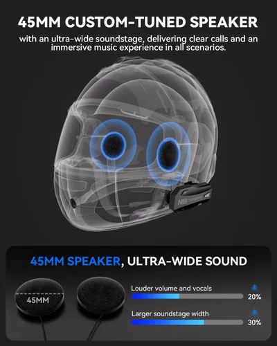 Vista 3 de N8 8 Riders Group - Intercomunicador de malla para motocicleta, auriculares Bluetooth para motocicleta V5.4 con audio multitarea/compartir música