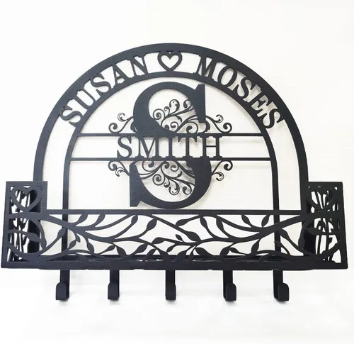 Vista 8 de Soporte personalizado para llaves de pared, ganchos de pared con nombre de familia, organizador de llaves de metal, decoración para colgar llaves