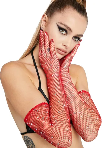 Vista 2 de RSLOVE Guantes largos de malla con diamantes de imitación brillantes para mujer