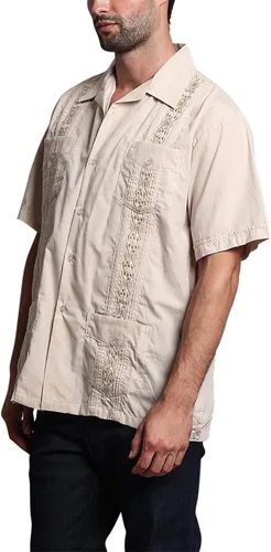 Vista 3 de G-style EE. UU. Remera playera mangas cortas de guayabera cubana para hombres, Beige